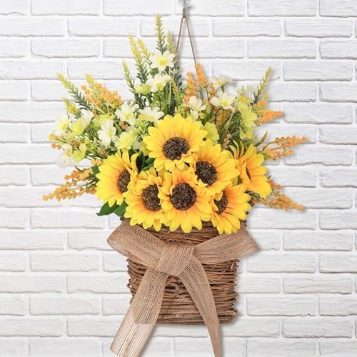 Dolicer Door Hanger Basket Wreath 15.7 Inch Hanging Sunflower Wreath by DolicerLANDSCAPEQ