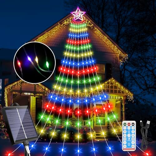 Christmas Solar Decorations Star Lights Outdoor, 11.48ft 350LED, Multicolor by AMIPEPE
