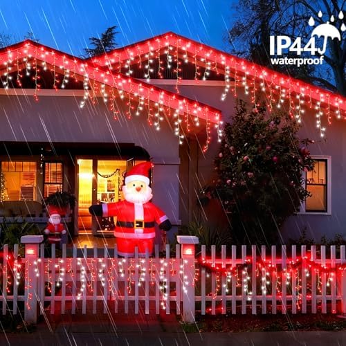 YEGUO 33ft 400 LED Red and White Icicle Lights Outdoor Waterproof, 80 Drops Icicle String Lights Connectable, 8 Modes Icicle Christmas Lights with Memory - Image 5