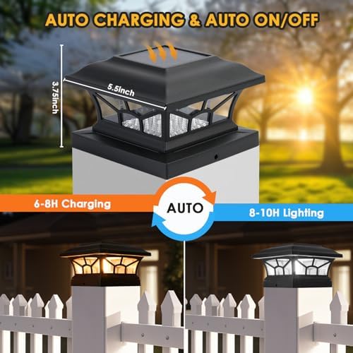 2 Pack Solar Post Cap Lights Outdoor Waterproof, Dual Light, Black - Image 4