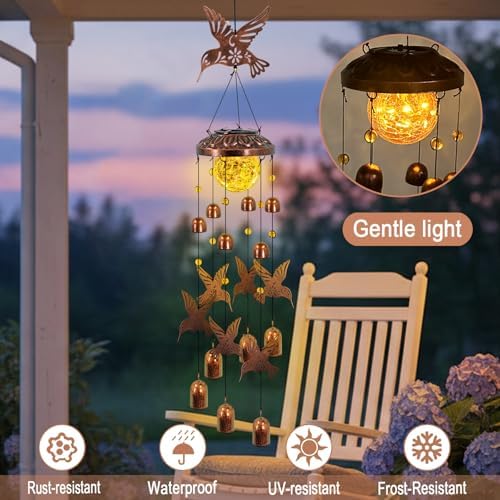 Fall Wind Chimes for Outside,Hummingbird Gifts Hanging Solar Light Outdoor - Image 3