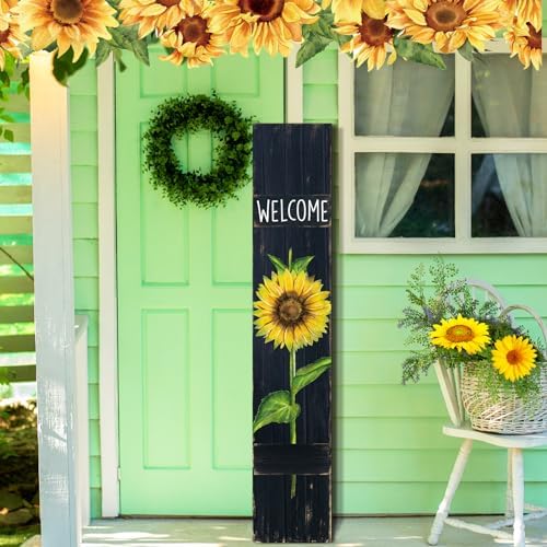 Sunflower Welcome Porch Sign, 47" H Rustic Wooden Front Door Decor - Image 5