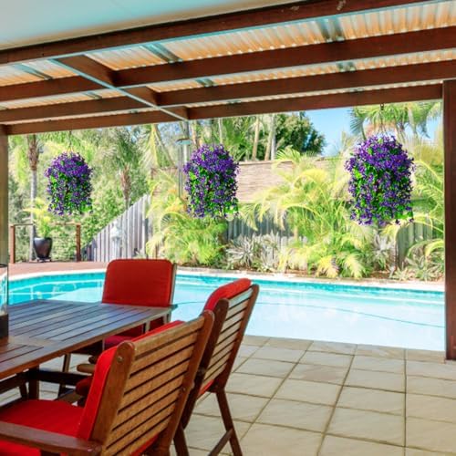 INQCMY Fake Hanging Flowers with Basket Artificial Violet for Outdoor Porch - Image 4