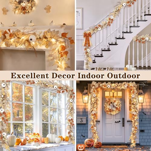 Fall Garland 6FT Fall Decor Maples Leaf Garlands with Pumpkins and Berries - Image 6