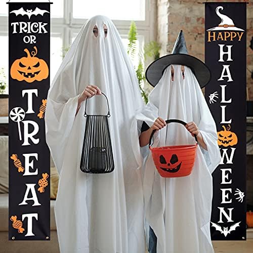Halloween Outdoor Banners - Trick or Treat Decorative Hanging Banner for Front Door, Porch, Yard Sign & Indoor Home Wall Decor - Happy Halloween Party Supplies Welcome Signs - Image 3