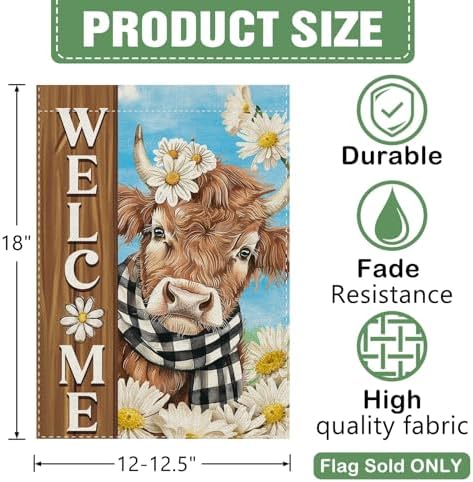 Dyrenson Welcome Spring Summer Highland Cow Decorative Garden Flag - Image 2