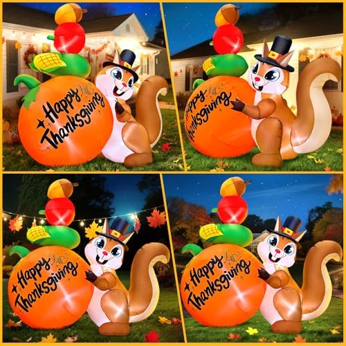 5FT Thanksgiving Inflatables Outdoor Decoration Inflatable Squirrel Pumpkin, Built in LED Lights Blow Up Yard Decorations for Fall Holiday Party Garden Lawn Décor - Image 2