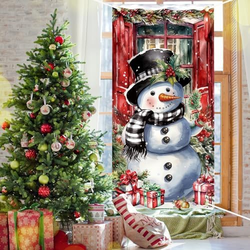 Christmas Door Cover Snowman Decoration Xmas Large Photography Background Banner Porch Sign for Winter Indoor Outside Front Door Banner Farmhouse Party Supplies 6 x 3 Feet - Image 3