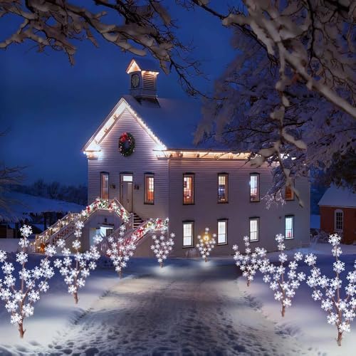 Upgraded 4 Packs Solar Snowflake Lights for Christmas Decorations Outdoor, 80 LED Waterproof Stake Lights for Lawn, Patio, Porch, Pathway, Yard - Image 6