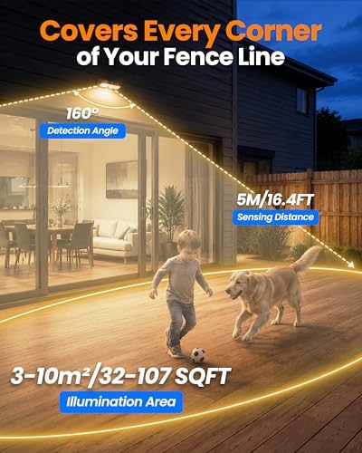 VOLISUN Fence Lights Solar Powered Motion Sensor 8 Pack, 160° Wide Angle 16.4FT Detection, IP65 Waterproof, 3 Modes (High/Low/Steady-On) Dusk to Dawn, 3000K Warm White Solar Fence Lights for Garden - Image 3