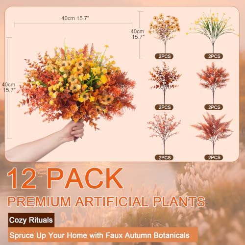 Fall Artificial Mums Flowers for Outdoors Planter Fake Plants 12 Bundles - Image 4