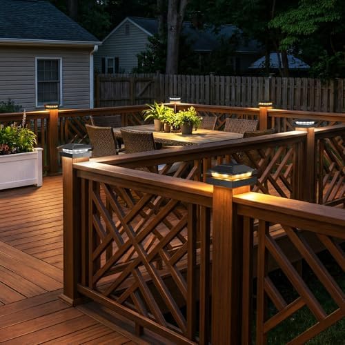 Peasur 4x4 Solar Post Cap Lights, 2 Modes 16 LED Post Solar Lights Waterproof, 12 Pack Black Fence Deck Lights Fit Wooden/Vinyl Post for Porch Patio - Image 7
