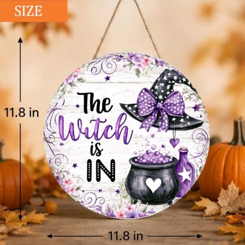 The Witch is in Sign, Witchy Halloween Decorations Wooden Sign for Home - Image 5