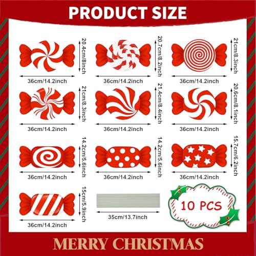 10-Piece Christmas Candy Yard Signs with Stakes Decorations – 10 Assorted Designs 14 Inches Large Peppermint and Lollipop Signs for Outdoor Garden and Lawn Holiday Party Favor - Image 2