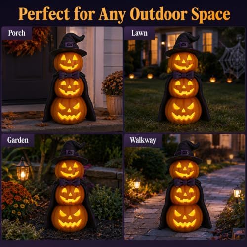 Solar Halloween Garden Statue Lighted Pumpkin Gnome Outdoor Decor - Image 4