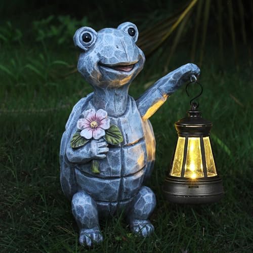 Solar Garden Outdoor Statues Turtle with Lights Resin Statue with Solar Lantern, Decorative Lawn(Turtle 2) - Image 5