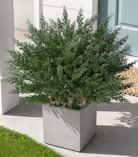 Cedar Stems Fake Plants Artificial Plants Outdoor Decor, 4 Bundles Cedar Branches Realistic Artificial Greenery for Outdoors UV Resistant Faux Plants for Front Door Porch Patio Yard Indoor Home Office by Ivydale