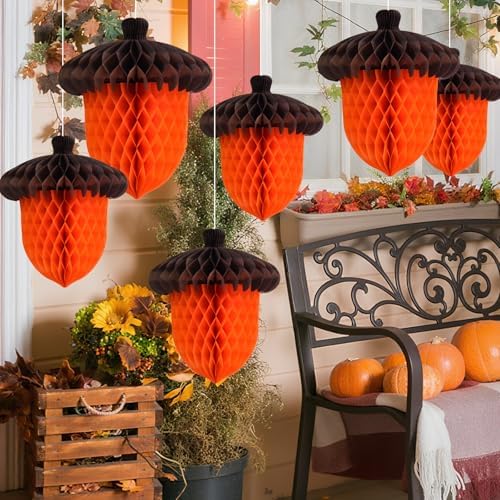 Fall Acorn Honeycomb Ball Decorations, 12in+8in - Image 2