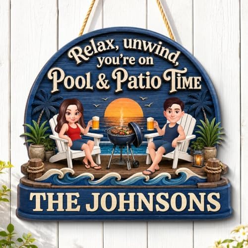 Personalized Relax Unwind Pool and Patio Time Wood Sign, Gift For Couple, Husband, Wife, Summer Porch, Patio, Bar Decoration - Image 2
