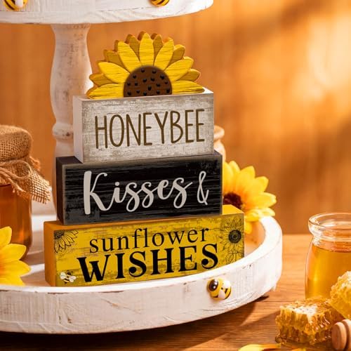 Lineshading 4 Pcs Sunflower Table Decor Farmhouse Summer Tiered Tray Decor - Image 3