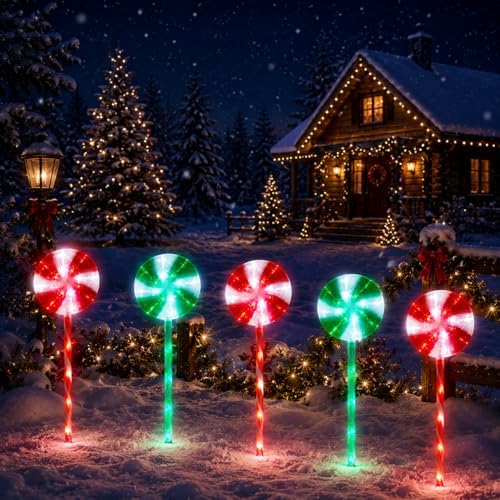 BRIGHTDECK Lollipop Solar Christmas Pathway Lights Outdoor, LED Christmas Decor with 8 Lighting Modes, Light Up Solar Stake Lights for Holiday, Xmas (Red＆Green, 10Pack) - Image 3