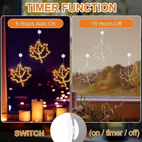 (New) Cerflyer Fall Decoration, Thanksgiving Window Lights with Suction Cup, Metal Frame Maple Leaf Silhouette Lights for Window Wall Home Fall Thanksgiving Décor, Battery Operated - 3 Pack - Image 4