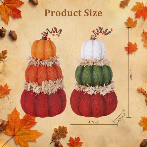 MEETYAMOR Fall Pumpkin Decor, 2 PCS 7.5in Resin Pumpkin Figurines for Fall Decor, Stacked Knit Textured Pumpkins Fall Decorations for Home, Shelf, Table Centerpieces, Autumn, Thanksgiving Decor - Image 2