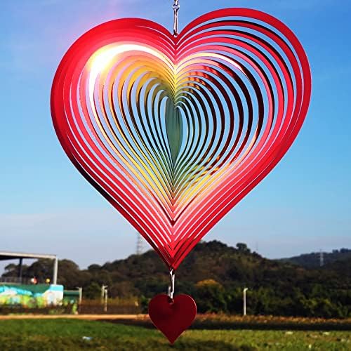 DJUAN Wind Spinner Red-Yellow Gradient Love Heart 3D Metal Hanging Wind Spinners Worth Gift Stainless Steel Yard Art Decorations Indoor/Outdoor Kinetic Wind Sculptures & Spinners by DJUAN