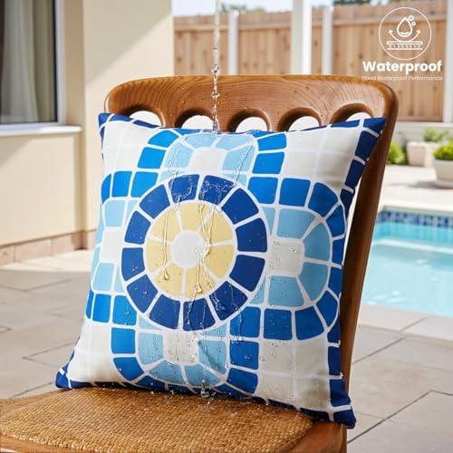 CARRIE HOME Blue Summer Outdoor Pillow Covers Waterproof 18x18 Set of 4, Summer Themed Party Decorations Swimming Pool Chair Pillow 18 x 18, Fade Resistant Waterproof Outdoor Pillows for Patio Porch - Image 4