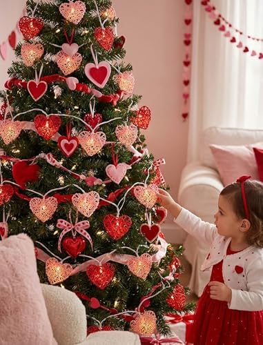 Red and Pink Heart Shape String Lights, 8.5Ft Valentine's Day String Lights with 10 LED Heart Lights, Plug in Hanging Valentines Window Fairy Lights for Indoor Outdoor Wedding Party Valentine Decor - Image 4