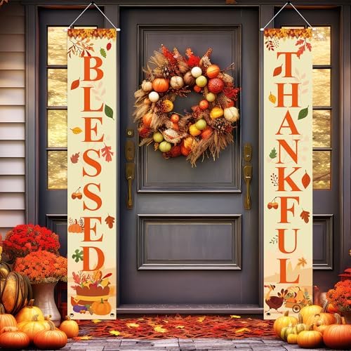 Uniwish Thankful Blessed Porch Banner Thanksgiving Decorations Outdoor by Uniwish