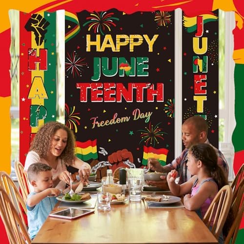 Oudain 3 Pack Juneteenth Decorations Happy Juneteenth Banner June 19th Porch Banner Hanging Door Sign Independence Day Freedom Day Decor African Afro American Festival Celebration Supplies - Image 4