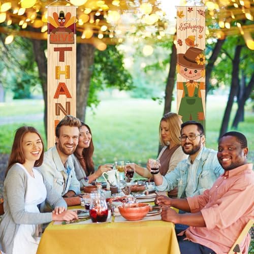 VitalCozy 2 Pcs Fall Thanksgiving Porch Banners Give Thanks Door Decor - Image 4