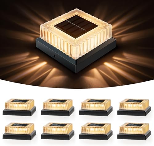 APONUO Solar Post Cap Lights, 8-Pack IP65 Waterproof for 4x4 Posts, 20 Lumens Deck Post Lights Solar Powered Outdoor – Perfect for Fence, Patio, Garden,Decor, Black by APONUO