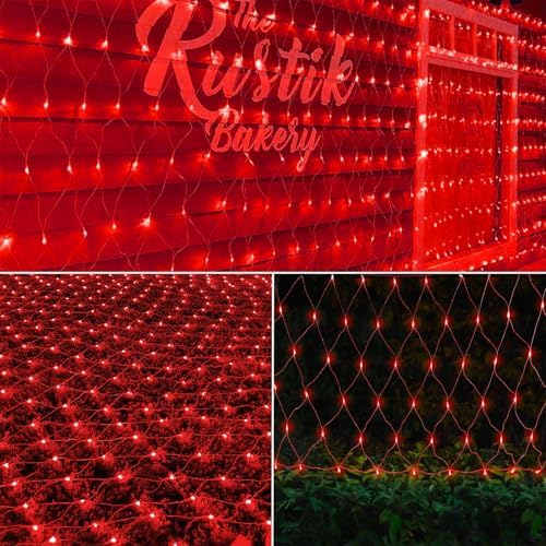 LJLNION Valentines Net Lights, 360 LED 12ft x 5ft Connectable Mesh Fairy String Lights, 8 Lighting Mode, Low Voltage Adaptor for Christmas Trees Bush Wedding Outdoor Holiday Garden Decorations, Red - Image 2