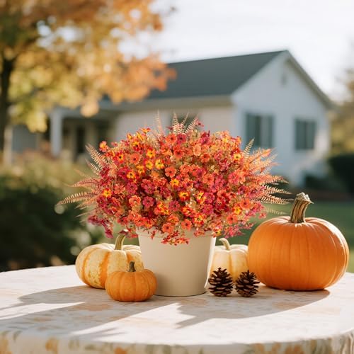 ADXORA 12 Bundles Fake Artificial Mums Fall Flowers for Outdoor Decoration - Image 4