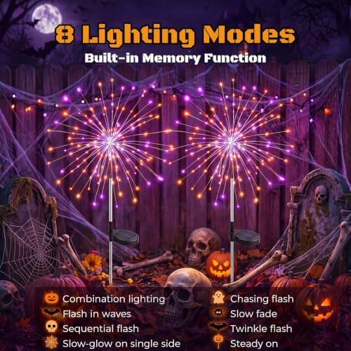 btfarm 2 Pack Solar Halloween Lights Outdoor, Orange Purple Firework Light - Image 2