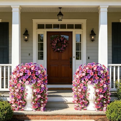 Artificial Hanging Flowers for Outdoors Spring Summer Decoration, 2 PCS Faux Silk Morning Glory Flowers UV Resistant Artificial Hanging Plants Realistic Long Vines for Garden Porch Patio (Pink) - Image 3