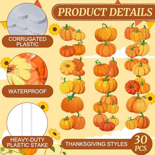 Yuntau 30 Pcs Fall Yard Signs with Stakes, 18 Styles, Pumpkin - Image 2