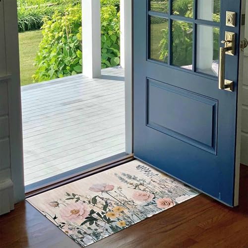 Spring Summer Door Mat for Front Door Floral Welcome Doormat Non-Slip Washable Spring Outdoor Mat Entry Rug for Indoor Outdoor Home Spring Decorations 17 x 30 Inch (Spring 04, 17"x30") - Image 5