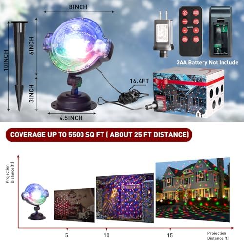 PEIDUO Christmas Projector Lights Outdoor, Multicolor Rotating Snowfall Projector, Moving Points Christmas Projection Lights Outdoor Yard Decorations for House Garden Holiday Decor - Image 5