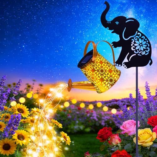 Solar Watering Can Lights, Elephant Hanging Lantern Solar Lights Outdoor, Birthday Gifts for Mom Women Mother's Day, Waterproof Garden Decor Outside Patio Yard Pathway Backyard by yulloyello