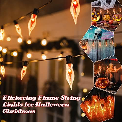 Halloween Decorations-Flickering Flame String Lights Outdoor Indoor, 12.8Ft C18 Retro Twinkle Flame Lights String with 10 Flame Light Bulbs(E12 Bulbs, Black Wire) - Image 6