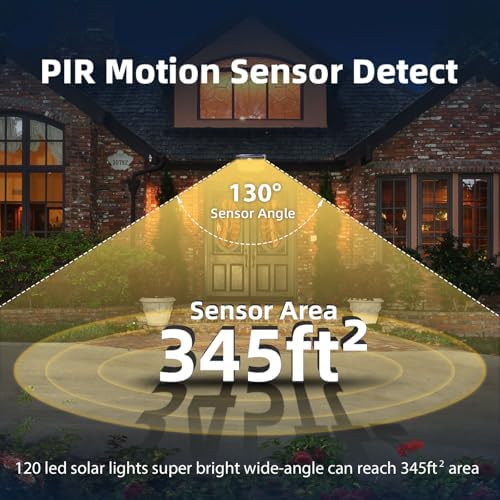 HMCITY 120 LED Solar Lights Outdoor Motion Sensor, 8 Pack, Black Warm - Image 6
