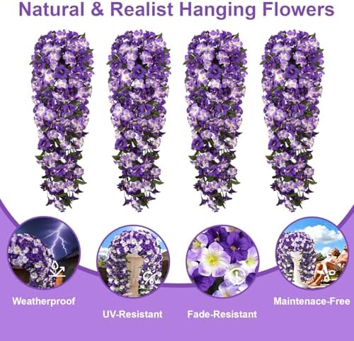 Artificial Hanging Flowers for Outdoors, 4PCS Morning Glory Faux Silk Vines - Image 5