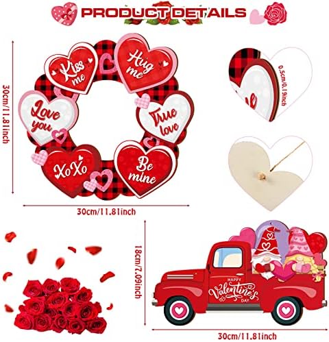 2 Pcs Happy Valentine's Day Signs Wreath Heart Hanging Wooden Door Sign Truck Gnome Valentine's Day Wall Decor for Home Wedding Anniversary Party, 2 Styles - Image 2