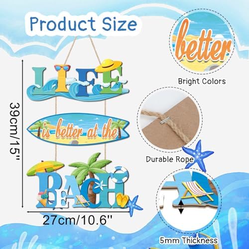 IARTTOP Wooden Beach Hanging Sign Life is Better at The Beach Surfboard Coastal Wall Plaque 10.6"x15" Rustic Summer Outdoor Porch Nautical Decor for Beach House Patio - Image 2