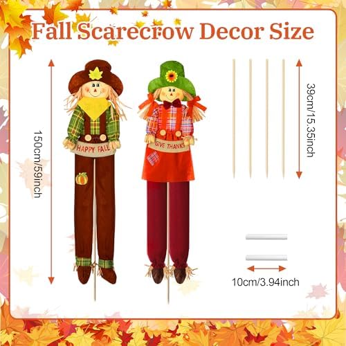 Meonum 2 Pack Fall Scarecrow Outdoor Decorations(Plaid,Stylea,150cm) - Image 3