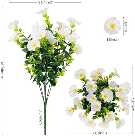Artificial Faux Flowers for Outdoor 16 Bundles Fake Morning Glory,White - Image 2