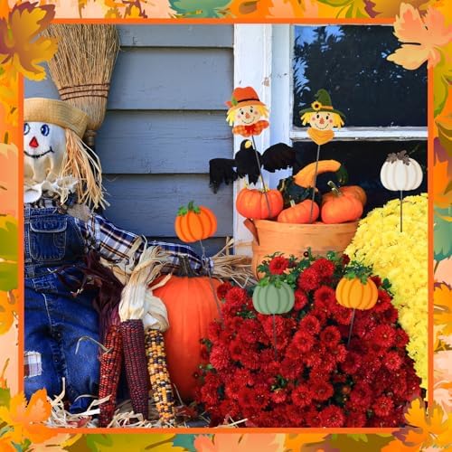 6 Pcs 12'' Fall Yard Stakes Pumpkin Scarecrow Metal Sign Outdoor - Image 3